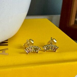 Pastel Gold Rainbow Curve Stud Earrings